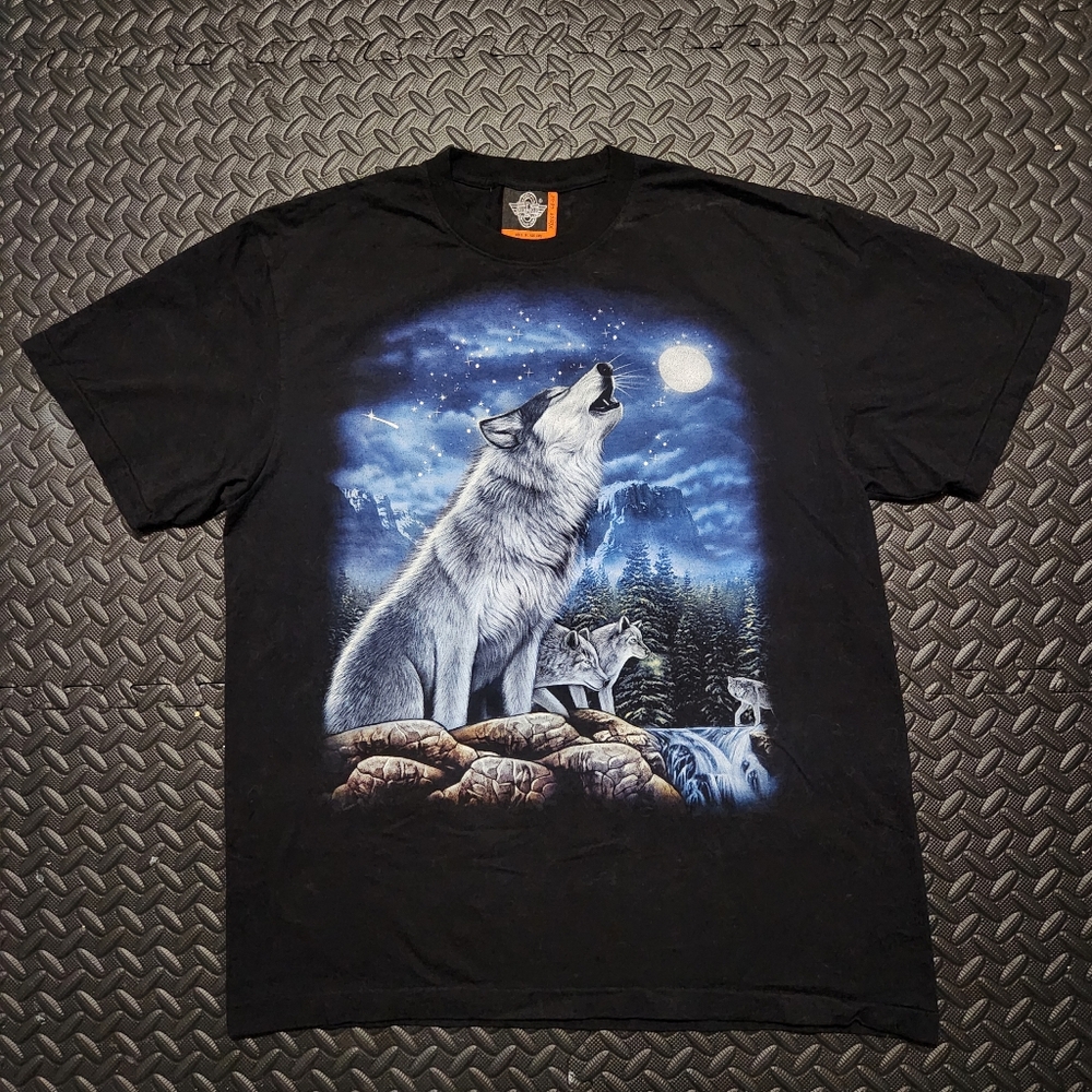 Vintage Rock Eagle Wolf Moon Men's Graphic T-Shirt - Single Stitch